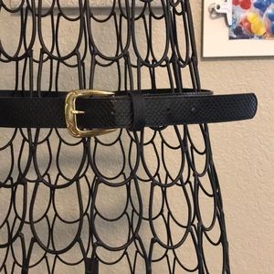 Black Embossed Belt with Gold Decorative Hardware